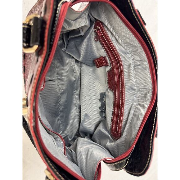 Y2K Red Black Faux Croc Embossed Shoulder Bag Gold Turnlock Snake Print Purse - Picture 11 of 11